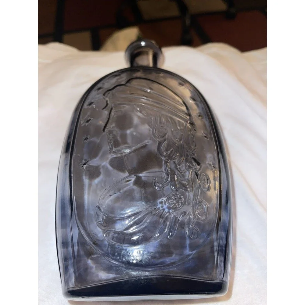 Vintage Woman And Eagle Historical Flask Smokey Gray Hue Color No Chips